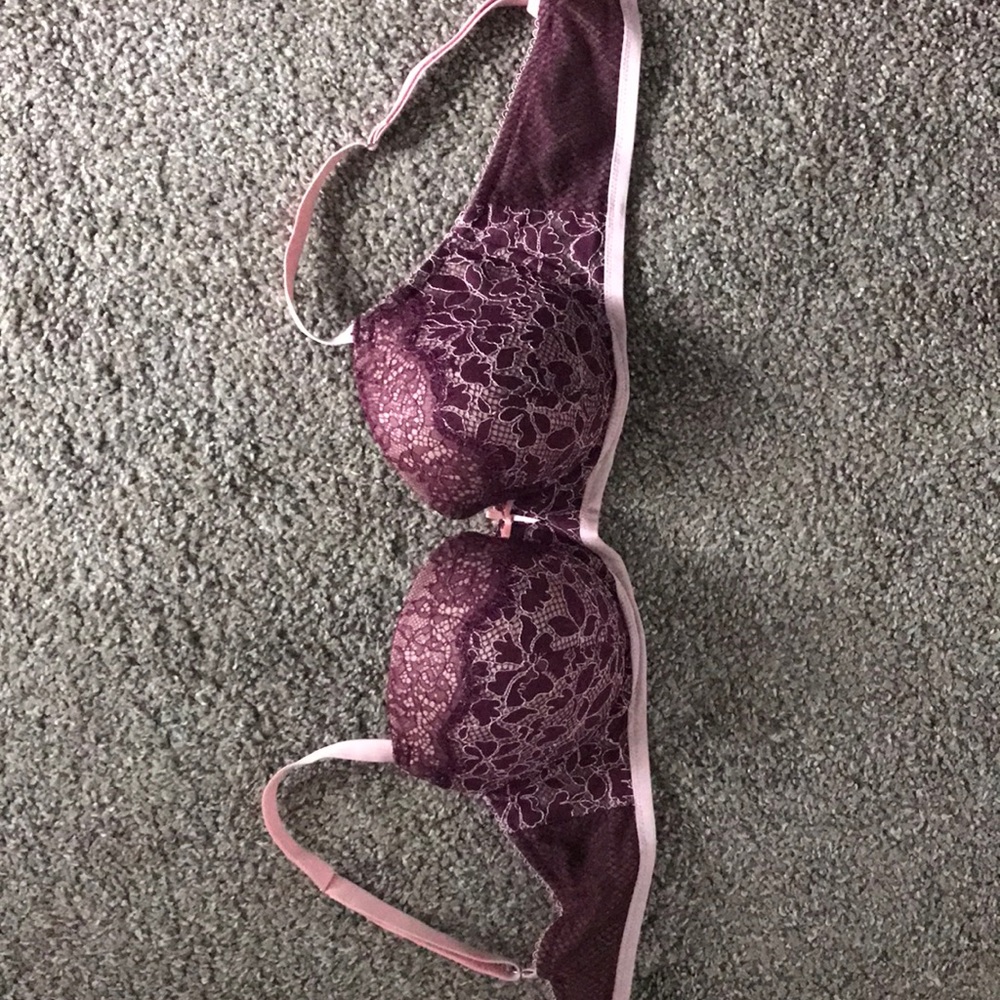 Pink and purple lace bra